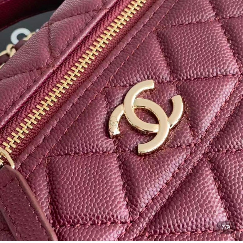 Chanel Vanity Case with Top Handle – Burgundy Quilted Caviar Leather