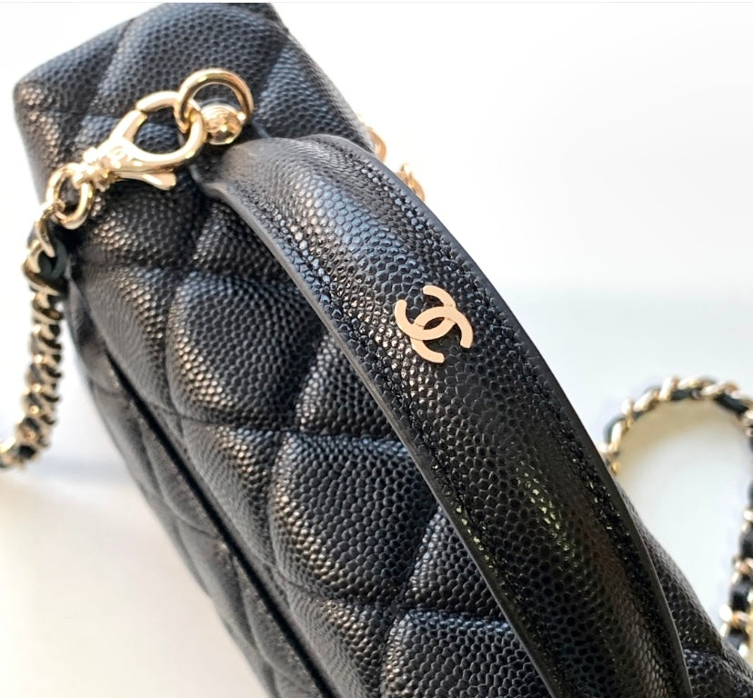 Chanel Vanity Case with Top Handle – Black Quilted Caviar Leather