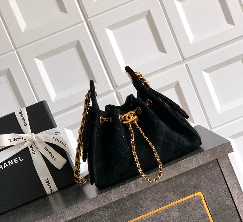 Chanel 19 Large Flap Bag – Black Velvet with Gold-Tone Hardware
