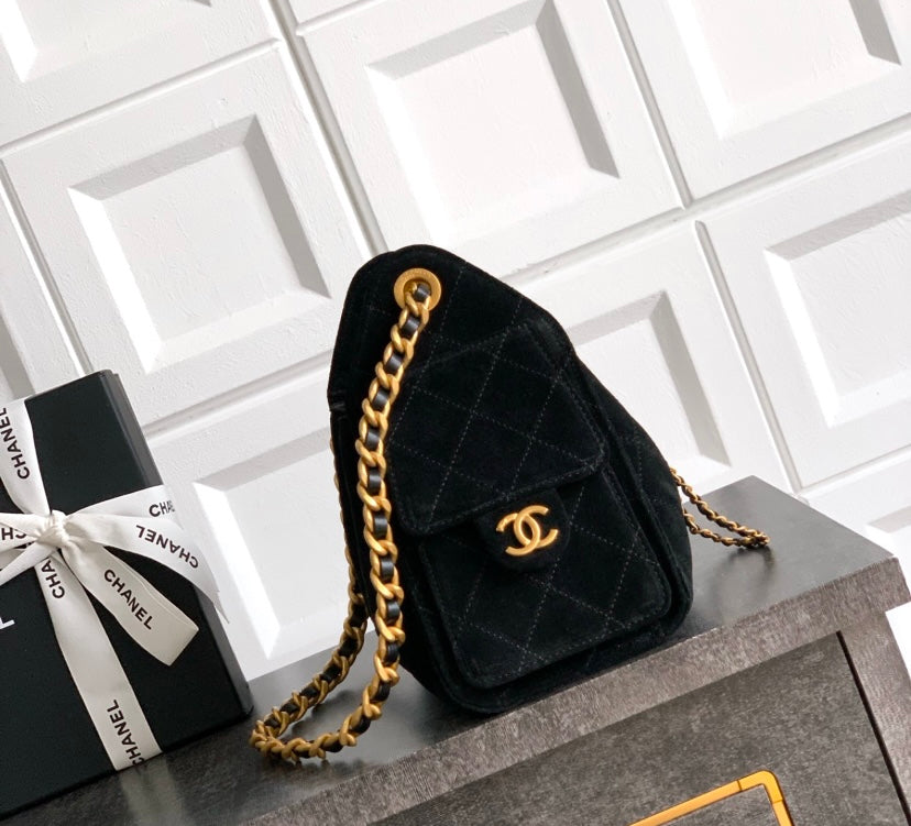 Chanel 19 Large Flap Bag – Black Velvet with Gold-Tone Hardware