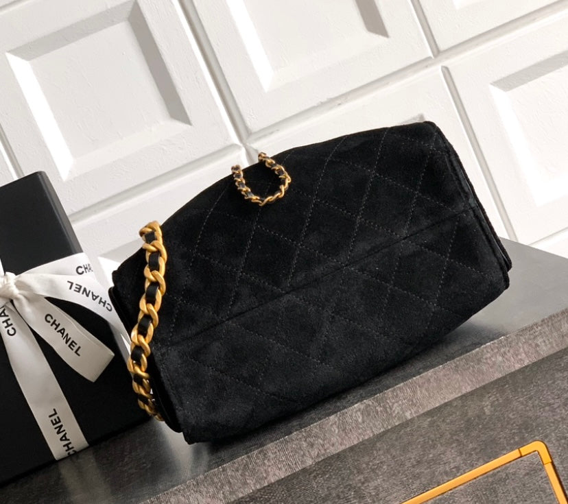 Chanel 19 Large Flap Bag – Black Velvet with Gold-Tone Hardware