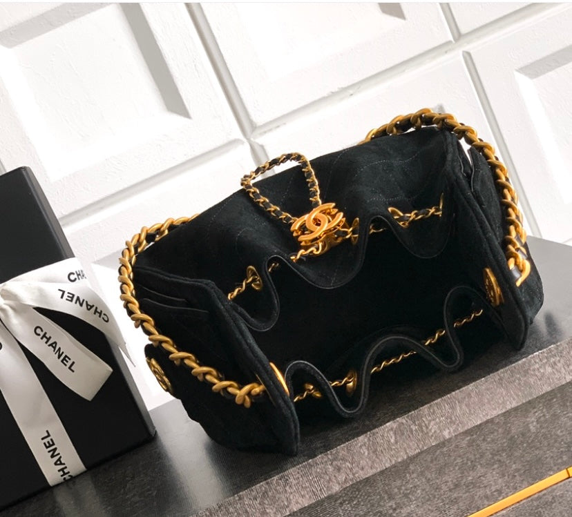 Chanel 19 Large Flap Bag – Black Velvet with Gold-Tone Hardware