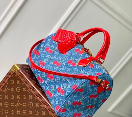 Louis Vuitton Cherry Monogram Denim Speedy Bag
