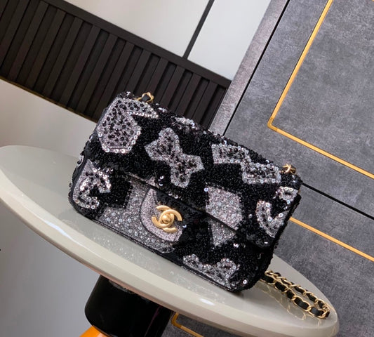 Chanel Abstract Pattern Sequin Flap Bag – Black & Silver