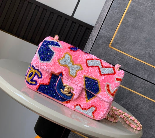 Chanel Abstract Pattern Sequin Flap Bag – Pink Multicolor