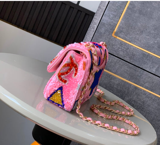 Chanel Abstract Pattern Sequin Flap Bag – Pink Multicolor