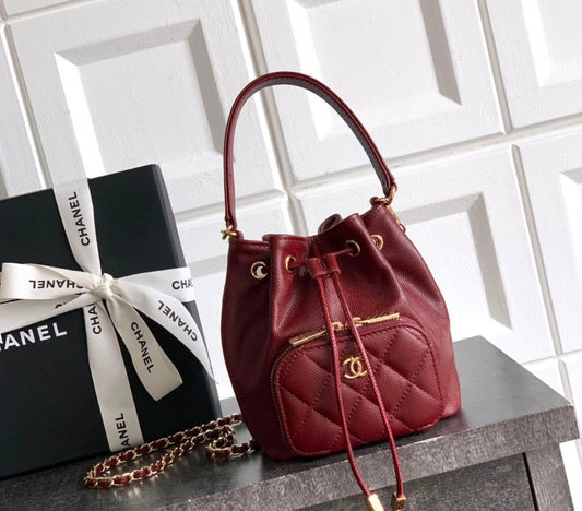 Chanel Small Drawstring Bucket Bag – Burgundy Caviar Leather