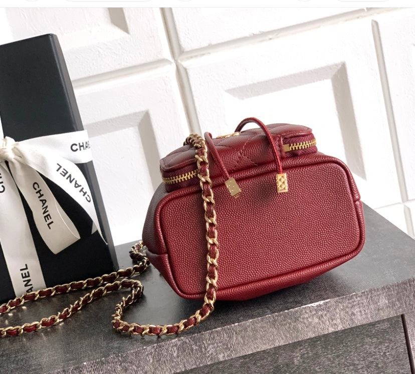Chanel Small Drawstring Bucket Bag – Burgundy Caviar Leather