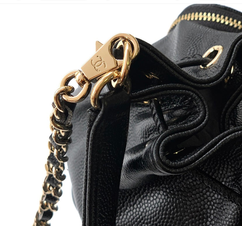 Chanel Small Drawstring Bucket Bag – Black Caviar Leather