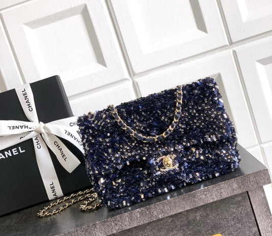 Chanel Classic Flap Bag – Navy Sequins & Lambskin