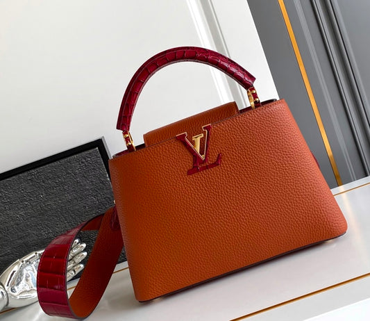 Louis Vuitton Capucines MM – Orange Taurillon Leather with Burgundy Crocodile Handle