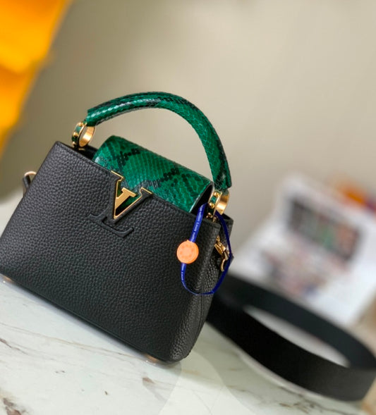 Louis Vuitton Capucines BB – Black Taurillon Leather with Green Python Handle