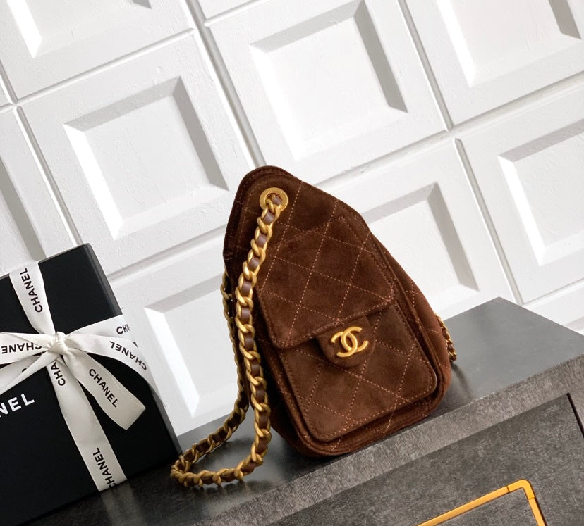 Chanel 19 Large Flap Bag – Brown Suede with Gold-Tone Hardware
