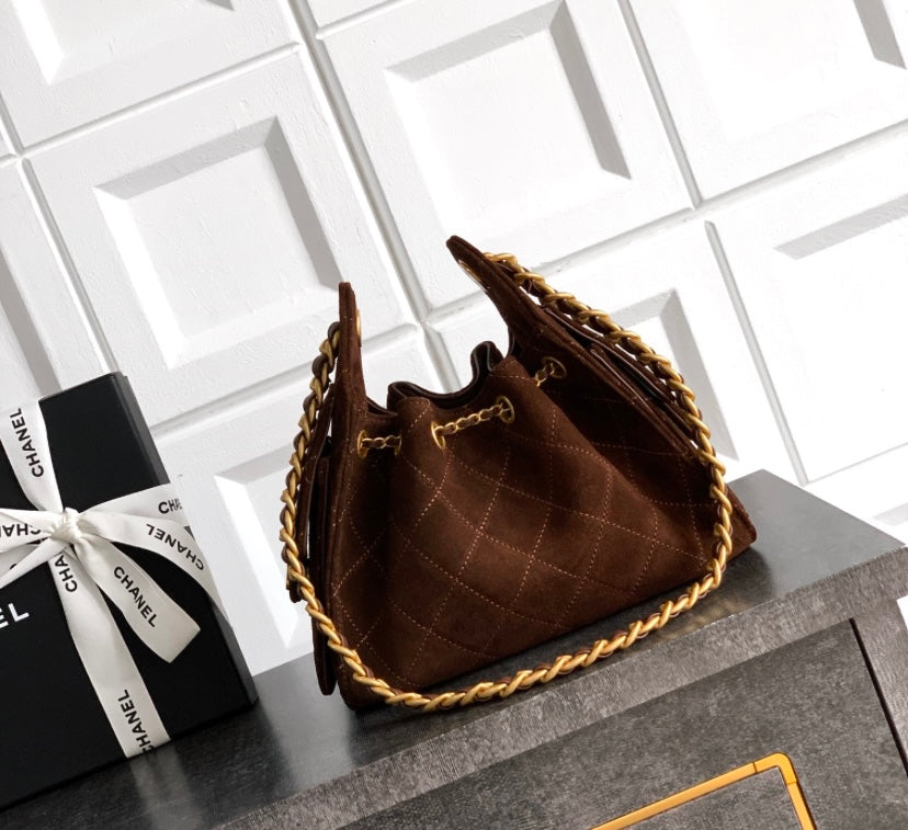 Chanel 19 Large Flap Bag – Brown Suede with Gold-Tone Hardware