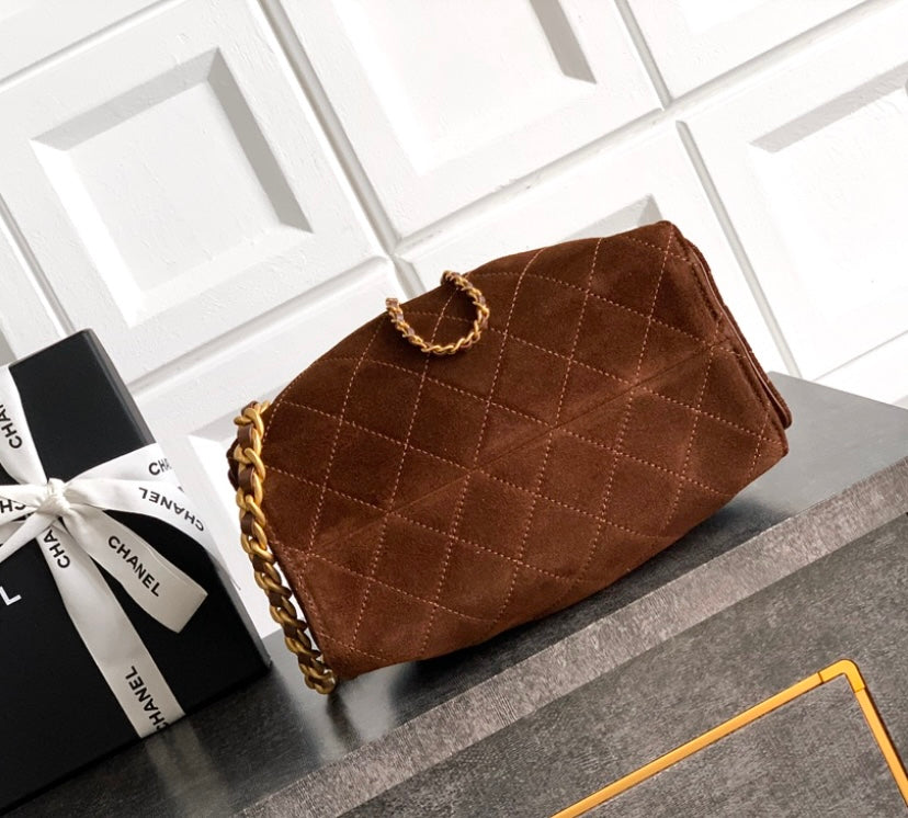 Chanel 19 Large Flap Bag – Brown Suede with Gold-Tone Hardware