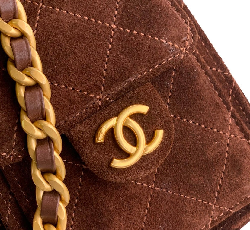 Chanel 19 Large Flap Bag – Brown Suede with Gold-Tone Hardware