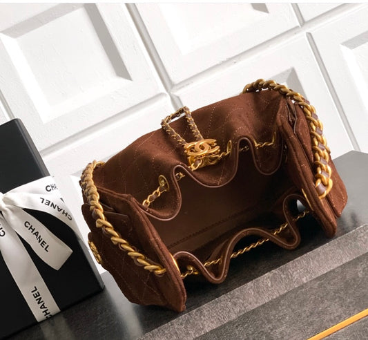 Chanel 19 Large Flap Bag – Brown Suede with Gold-Tone Hardware