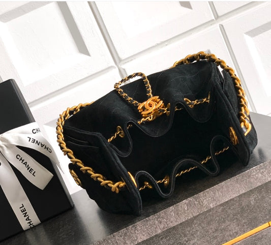 Chanel 19 Large Flap Bag – Black Velvet with Gold-Tone Hardware